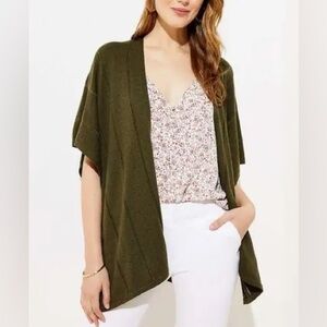 LOFT | Rib Striped Open Front Cardigan Wrap in Olive